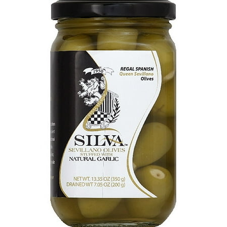***Discontinued by Kehe 05_27***Silva Sevillano Queen Olives Stuffed with Natural Garlic, 13.35 oz, (Pack of 6)