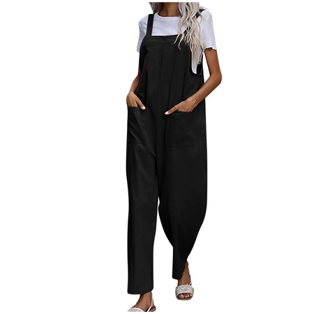 Womens Sleeveless Jumpsuits Solid Cotton Linen with Two Pockets Casual Loose Fit One-piece Summer Work Rompers Comfy long pants(XL Black)
Womens Sleeveless Jumpsuits Solid Cotton Linen with Two Pockets Casual Loose Fit One-piece Summer Work Rompers Comfy long pants(XL Black)