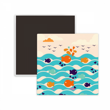 Fish Sky Wave Cloud Square Ceracs Fridge Magnet Keepsake Memento