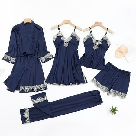 Female Pajamas Set 5pcs Sleepwear Lace Comfortable Sleepwear Loungewear