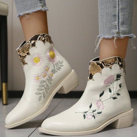 Babysbule Womens Winter Boots ShoesLarge Embroidered Zipper Cotton Single Low Barrel Pointed Boots Women
Babysbule Womens Winter Boots ShoesLarge Embroidered Zipper Cotton Single Low Barrel Pointed Boots Women