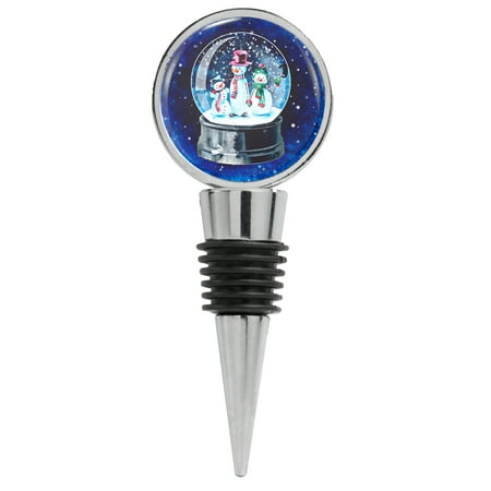 Illustration of Snow Globe with Snowmen and Snow Wine Stopper