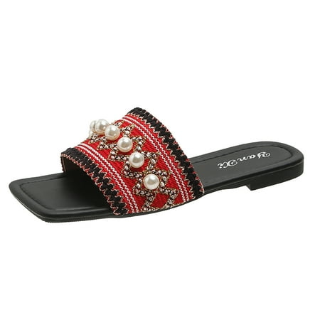 Quealent Adult Women Shoes Raiders Slippers for Women Ladies Fashion Summer Bohemian Style Cloth Face Pearl Decoration Square Fuzzy Slippers Women Red 9
Quealent Adult Women Shoes Raiders Slippers for Women Ladies Fashion Summer Bohemian Style Cloth Face Pearl Decoration Square Fuzzy Slippers Women Red 9