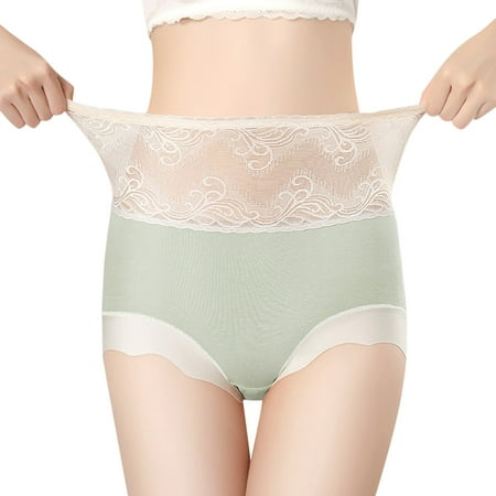 Women High Waist Belly Lace Seamless Lift Breathable Triangle Cotton Briefs