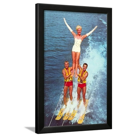 Acrobatic Water Skiing, Retro Framed Print Wall Art