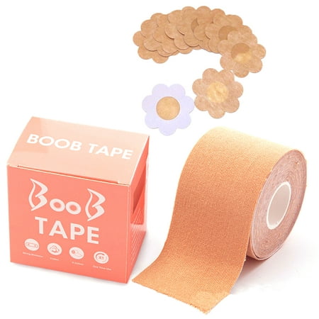 

HOTYA 1 Roll Boob Tape and 10pcs Flower Petal Disposable Nipple Cover Set Women Self Adhesive Breast Lift Push Up Pasties Sticky Invisible Strapless Chest Stickers Bra