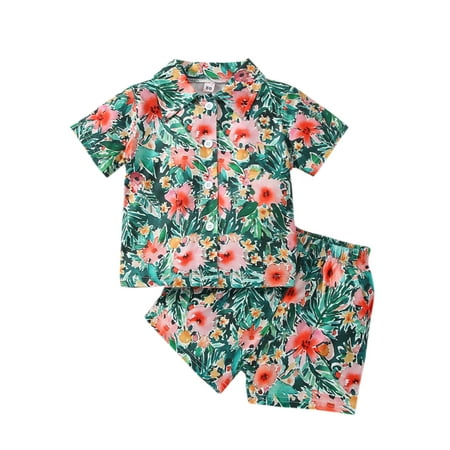 Binpure Infant Boys Short Sleeve Single-breasted Shirt and Loose Fit Shorts