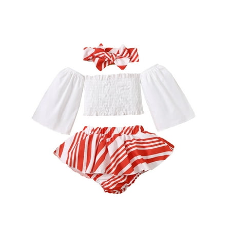 Nokpsedcb 3PCS Toddler Infant Kids Baby Girls Christmas Outfits Off-the-shoulder Smocked Long Sleeve Pullover + Striped Skirt + Headband White 6-12 Months
Nokpsedcb 3PCS Toddler Infant Kids Baby Girls Christmas Outfits Off-the-shoulder Smocked Long Sleeve Pullover + Striped Skirt + Headband White 6-12 Months