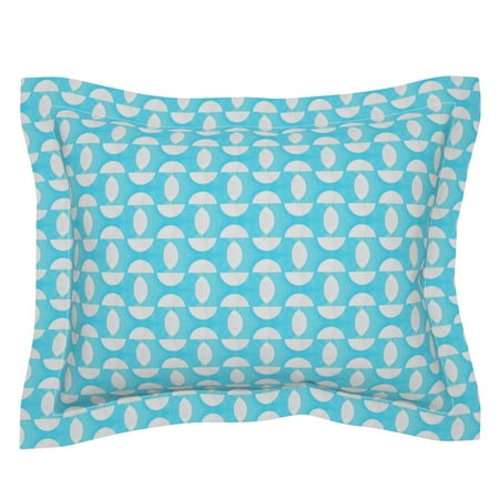 Mod Circles Turquoise White Watercolor Aqua Abstract Pillow Sham by Roostery