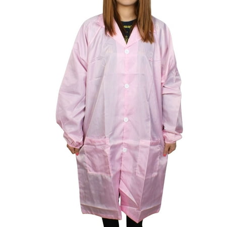 Men Women Pink Tri Pocket Design Anti Static Stripes Printed Overall Uniform L
