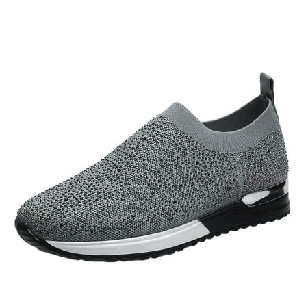 TOYFUNNY Womens Rhinestone Mesh Breathable Thick Sole Casual Sneakers