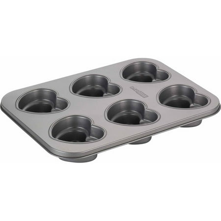 Cake Boss Novelty Bakeware 6-Cup Heart Cakelette Pan, Gray