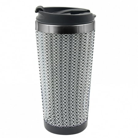 Geometric Travel Mug, Rhombus and Zigzags, Steel Thermal Cup, 16 oz, by Ambesonne