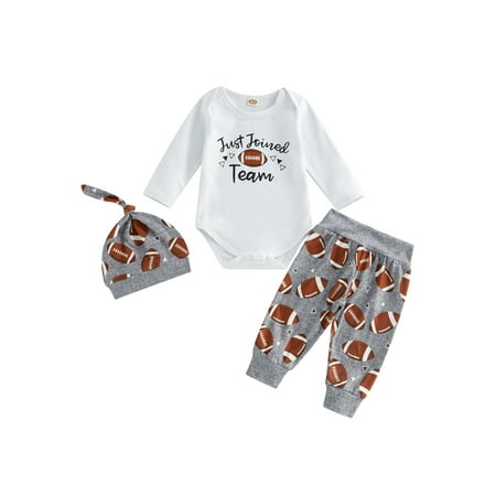 3Pcs Newborn Baby Boy Football Clothes Set Funny Letters Print Bodysuit Top Rugby Pants Hat Baby Coming Home Outfit
3Pcs Newborn Baby Boy Football Clothes Set Funny Letters Print Bodysuit Top Rugby Pants Hat Baby Coming Home Outfit