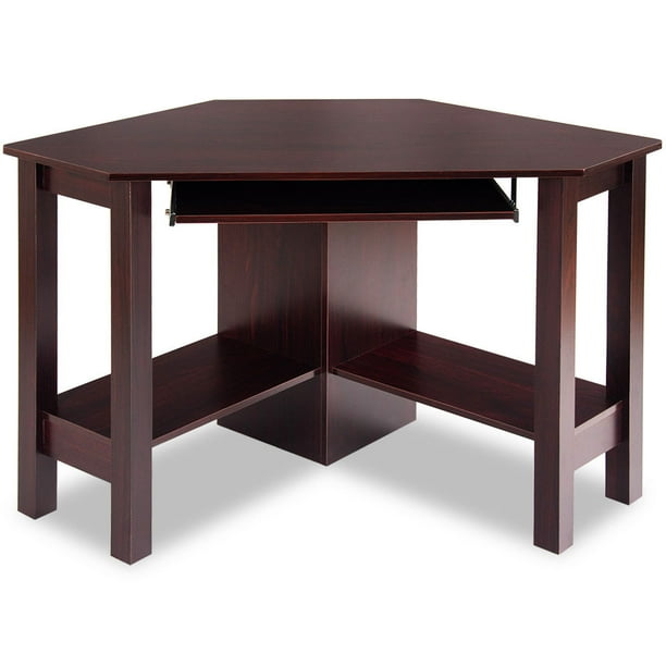Costway Wooden Corner Desk With Drawer Computer PC Table Study Office Room Brown