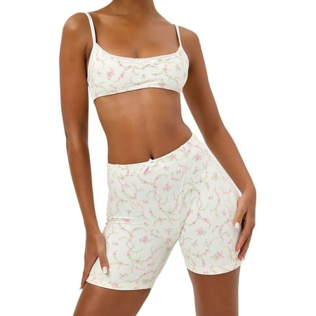Women Y2K Shorts Set Floral Print Knit Crop Cami Top Bodycon Shorts Lounge Wear Summer 2Pcs Pajamas Outfit
Women Y2K Shorts Set Floral Print Knit Crop Cami Top Bodycon Shorts Lounge Wear Summer 2Pcs Pajamas Outfit