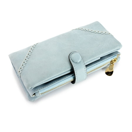 New Fashion Lady Button Women Long Leather Wallet Pocket Purse Clutch Card Holder Handbag Bag (Mother's Day Gift for Mom) - Light Blue