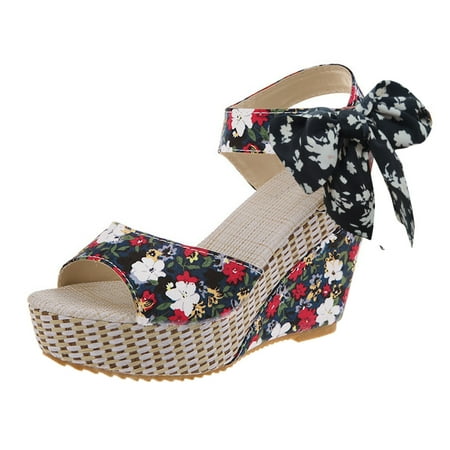 zuwimk Platform Sandals Women Women s Wedge Sandals Platform Sandals Cork Elastic Strap Sandals Black
