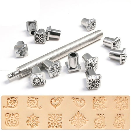 12Pcs Stamping Punch Metal Stamp Punches with Handle for Leather Wood Stamping