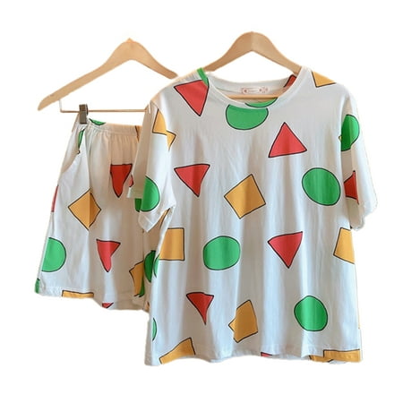 YXGla 2Pcs/Set Sleepwear Geometric Printing Cool Cute Ladies Short Sleeve Pajamas Suit for Home 
YXGla 2Pcs/Set Sleepwear Geometric Printing Cool Cute Ladies Short Sleeve Pajamas Suit for Home