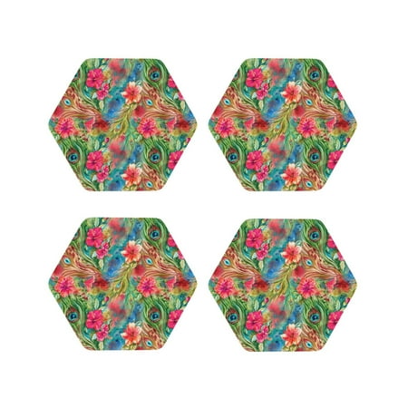 Tideii Peacock Feathers And Flowers for Leather Coasters 4 Pieces Anti-fouling and Anti-scalding Decorative Coasters Suitable for Restaurants Kitchens Coffee Shops-Hexagon
Tideii Peacock Feathers And Flowers for Leather Coasters 4 Pieces Anti-fouling and Anti-scalding Decorative Coasters Suitable for Restaurants Kitchens Coffee Shops-Hexagon