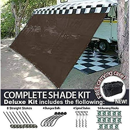 RV Awning Shade Motorhome Patio Sun Screen Complete Deluxe Kit (Brown) (8x16)