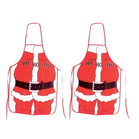 2Pcs Christmas Style Apron Kitchen Old Man Pattern Apron Festive Decorations Party Gifts for Kitchen Restaurant(Red)