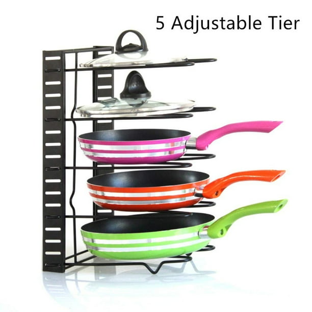 snorda Height Adjustable Pan Organizer Rack Pot Lid Holder Black Metal US Stock