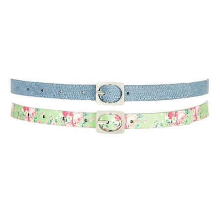 INC International Concepts Womens Textured 2-For-1 Skinny Belts (Denim/Floral, Medium)