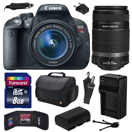 Canon EOS Rebel T5i Digital SLR with 18-55mm STM and EF-S 55-250mm f\/4-5.6 IS II Lens includes 8GB Memory, Large Case, Battery, Charger, Memory Card Wallet, Cleaning Kit (8GB Value Bundle) 8595B003