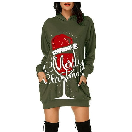 jsaierl Womens Christmas Hooded Sweatshirt Long Sleeve Pullover Hoodie Dress Knee Length Midi Tunic Dresses with Pockets
jsaierl Womens Christmas Hooded Sweatshirt Long Sleeve Pullover Hoodie Dress Knee Length Midi Tunic Dresses with Pockets