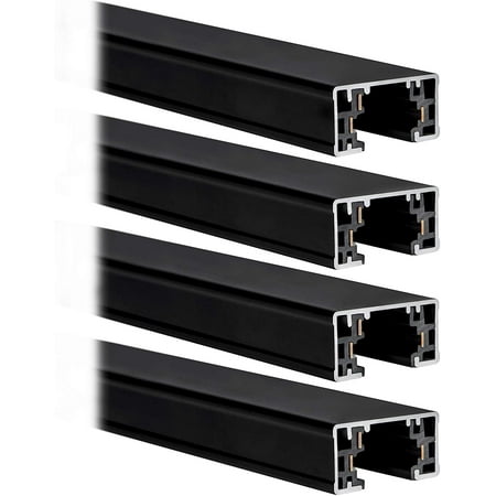 Hyperikon 4 Foot Lighting Section Single Circuit H Track Rail 3-Wire Black 4 Pack
