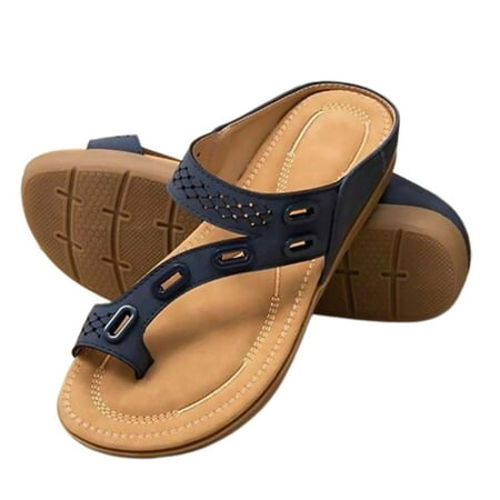Women s Strappy Sandals Retro Style Casual Flip Flops Open Toes Shoes Blue 37