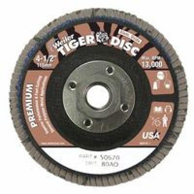 Tiger Disc Flat Style Flap Discs 4 1/2 80 Grit 5/8 Arbor Phenolic Back