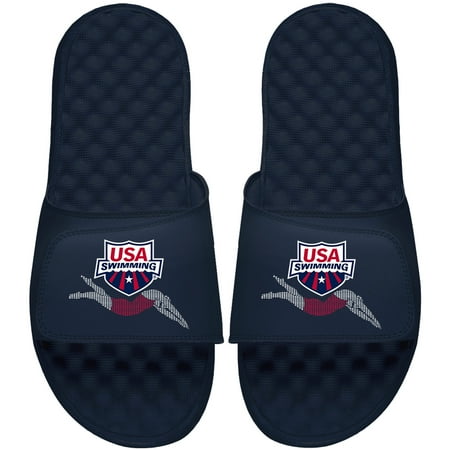 Men s ISlide Navy USA Swimming Stacked Logo Slide Sandals