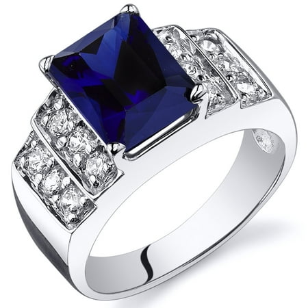 Peora 3.00 Ct Created Blue Sapphire Engagement Ring in Rhodium-Plated Sterling Silver