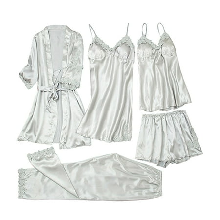 BIZIZA Womens Pajama Set Loungewear Plus Size 5 Piece PJ Sets Sleepwear Soft with Robe Cami Top and Shorts Pant Chemise Gray S
BIZIZA Womens Pajama Set Loungewear Plus Size 5 Piece PJ Sets Sleepwear Soft with Robe Cami Top and Shorts Pant Chemise Gray S