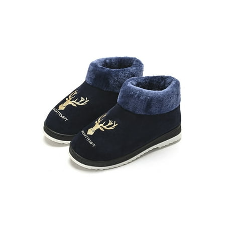 GENILU Mens Nonslip Cozy Boots Slip On Casual Elk Shoes Blue 5.5-6