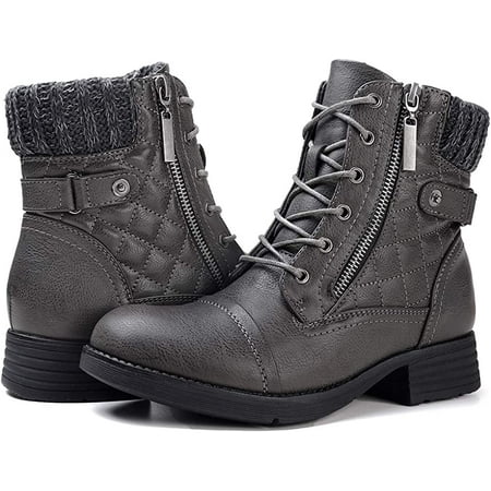 YAZI Women s Combat Boots Lace up Ankle Booties