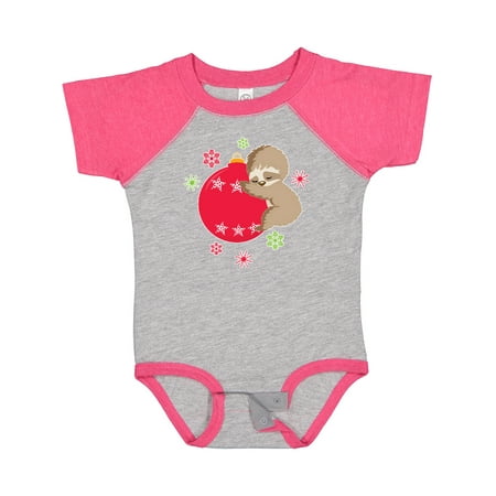Inktastic Cute Christmas Baby Sloth on Red Ornament with Snowflakes Gift Baby Boy or Baby Girl Bodysuit