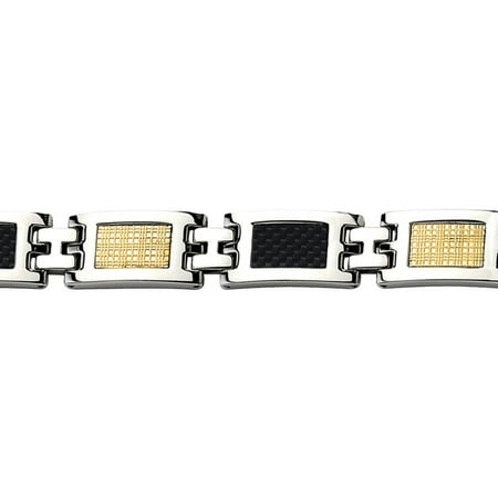 Primal Steel Stainless Steel 14kt Gold Filled Accent and Carbon Fiber Bracelet, 8