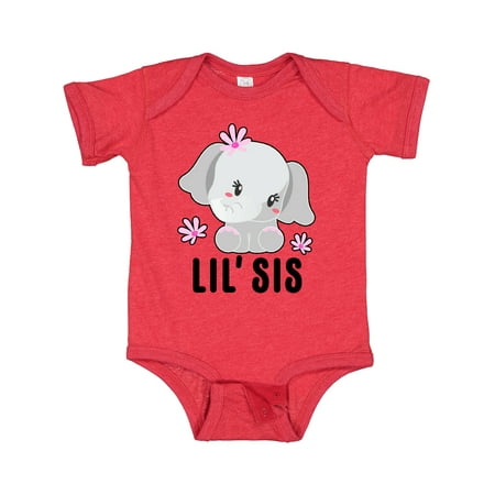 Inktastic Lil Sis with Cute Elephant with Flower Gift Baby Girl Bodysuit