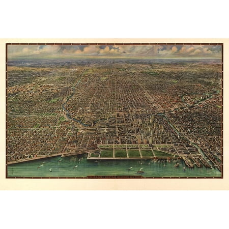 1916 Chicago Map Print Wall Art By N. Harbick