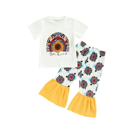 Suanret Little Girls 3PCS Outfits Toddlers Short Sleeve Round Neck Sunflower Print T-Shirt Flower Dot Print Long Flared Pants White 12-18 Months
Suanret Little Girls 3PCS Outfits Toddlers Short Sleeve Round Neck Sunflower Print T-Shirt Flower Dot Print Long Flared Pants White 12-18 Months