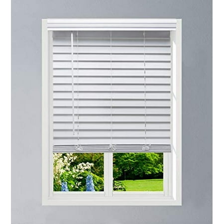 cordless faux wood blind white 61 w x 64 h partial inside mount