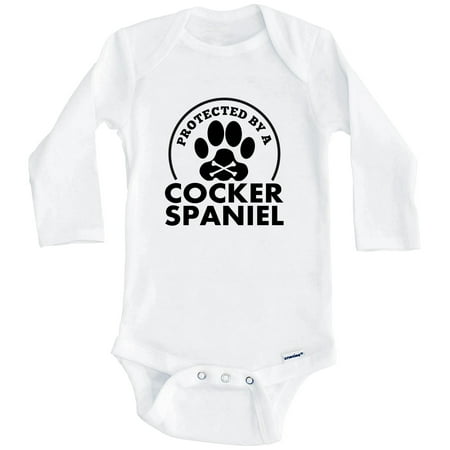 Protected By A Cocker Spaniel Funny One Piece Baby Bodysuit (Long Sleeve) 3-6 Months White