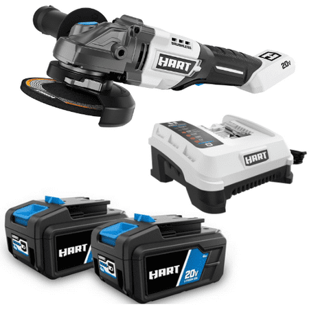 HART 2-pack 20-Volt 4Ah Batteries and Brushless Angle Grinder