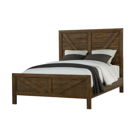 Emerald Home Pine Valley Carmel Brown Bed with Inset Rustic Panels And Framing, King