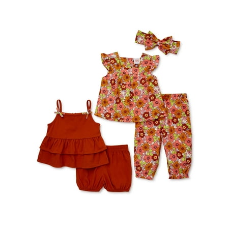Wonder Nation Baby Girl Ruffle Outfit Set 5-Piece Sizes 0/3-24 Months