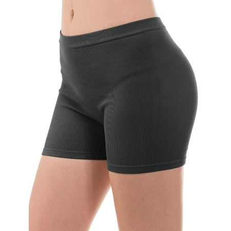 MixMatchy Women s Solid Seamless Ribbed Biker Shorts